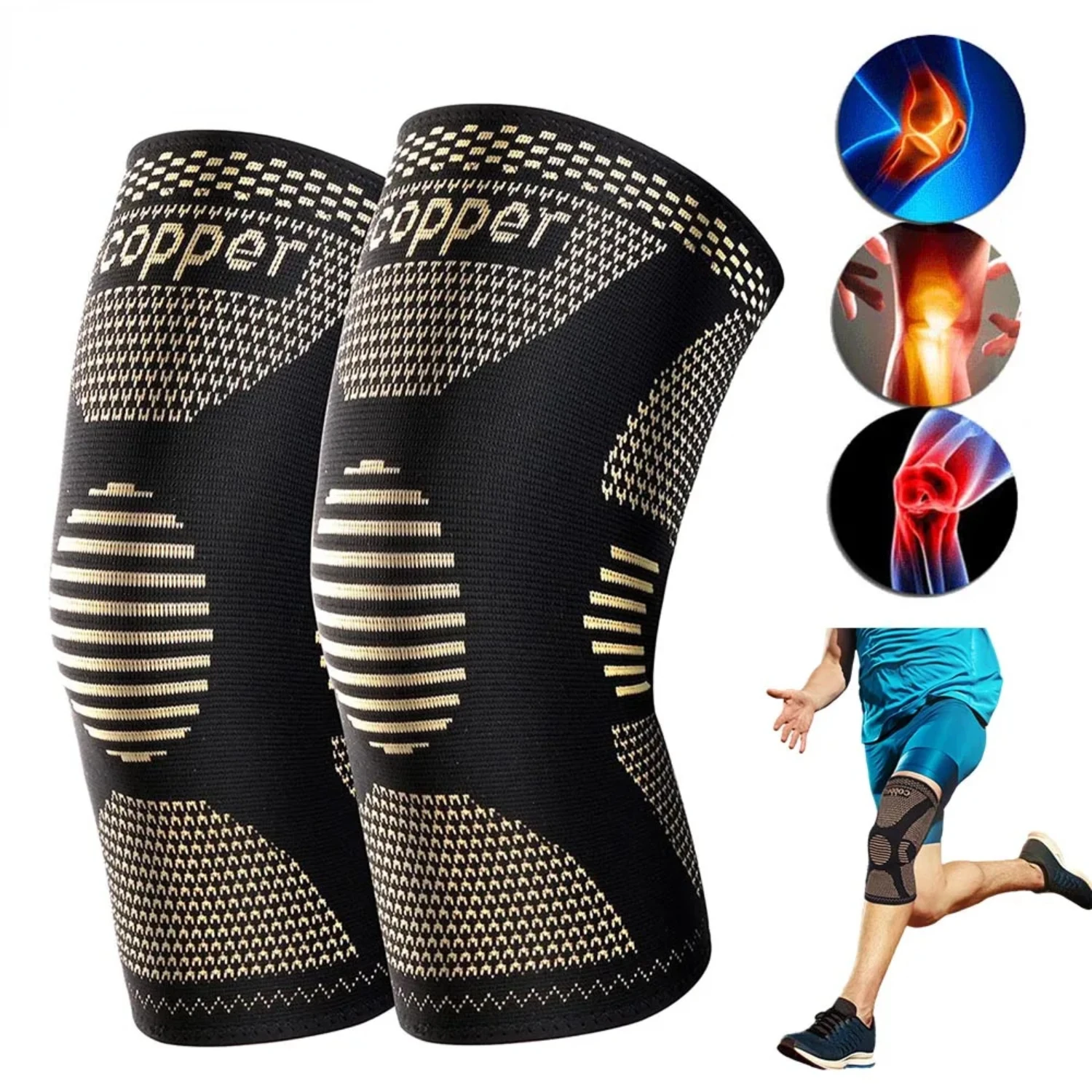 Copper Knee Brace Knee Support Compression Sleeves Knee Pads  Sport,Meniscus Tear,ACL,Arthritis,Joint Pain Relief,Working Out