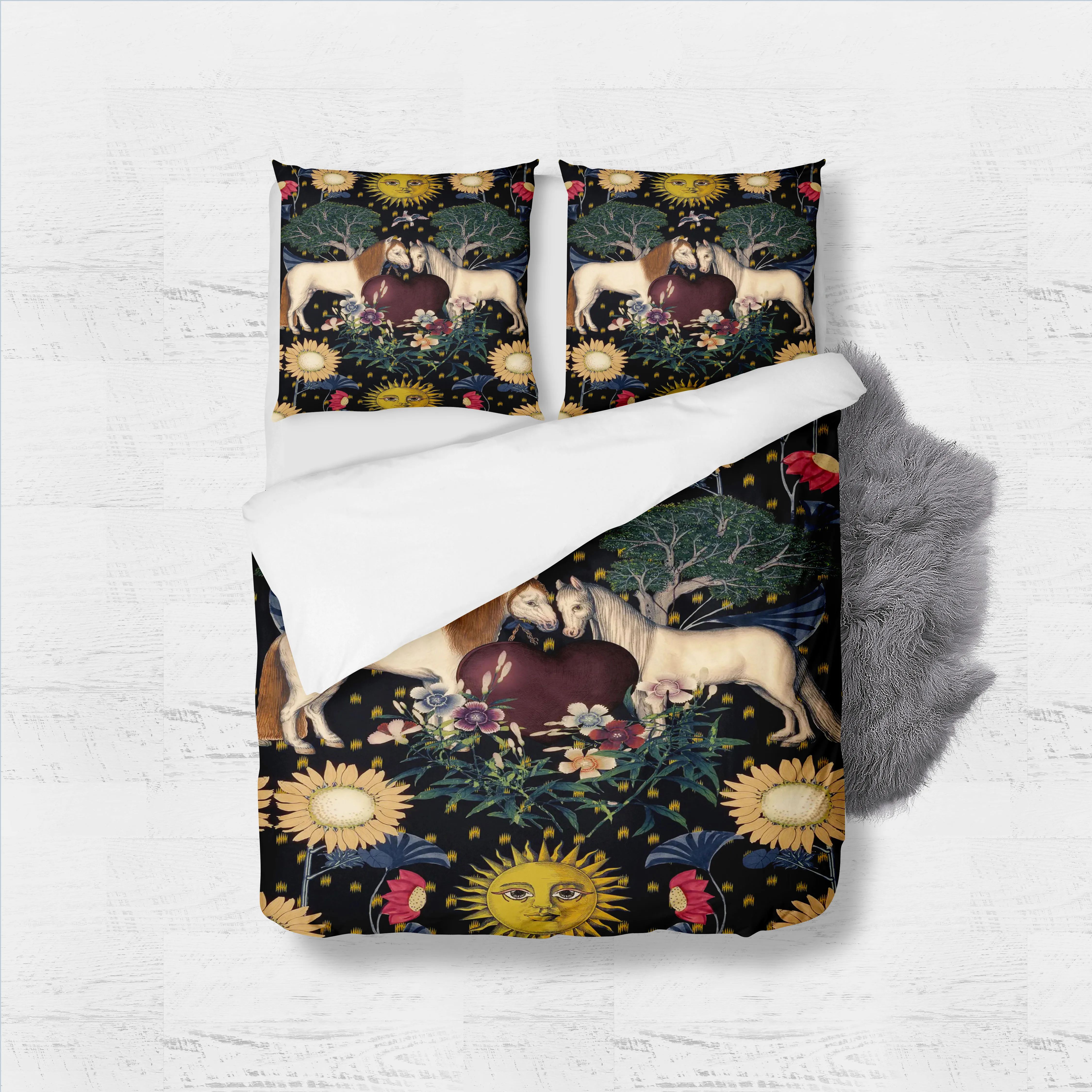 Horse Carriage Duvet Cover Set King Queen Double Full Twin Single Bed Linen Set
