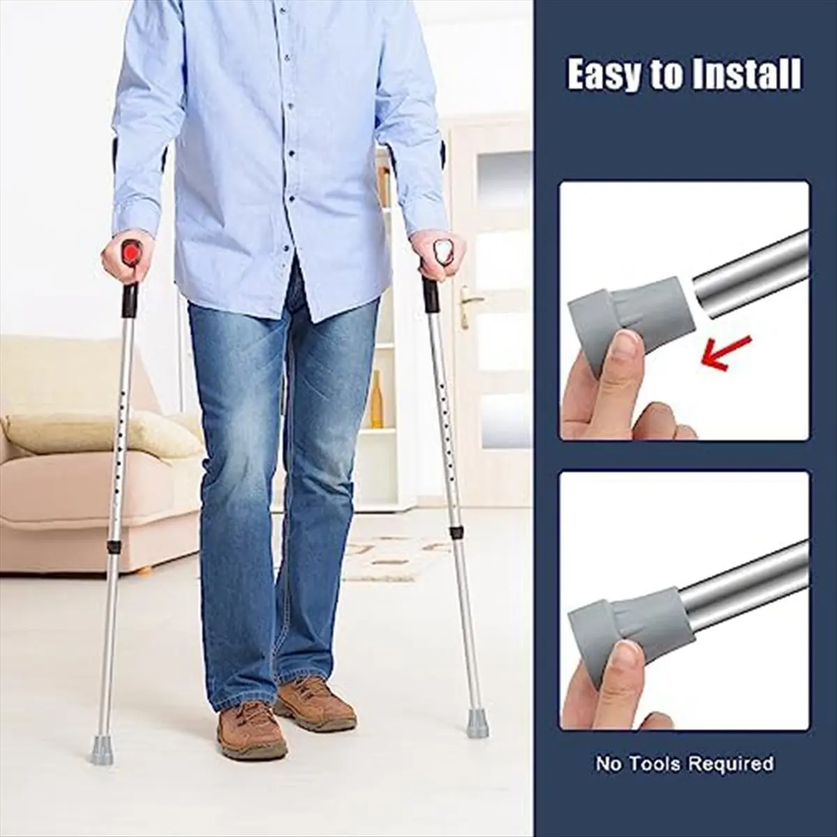 FOR HOME Crutch Tips, 7/8Inch Heavy Duty Non-Slip Rubber Cane Tips, Replacement Cane Foot Caps, Crutch Pads,6 PCS