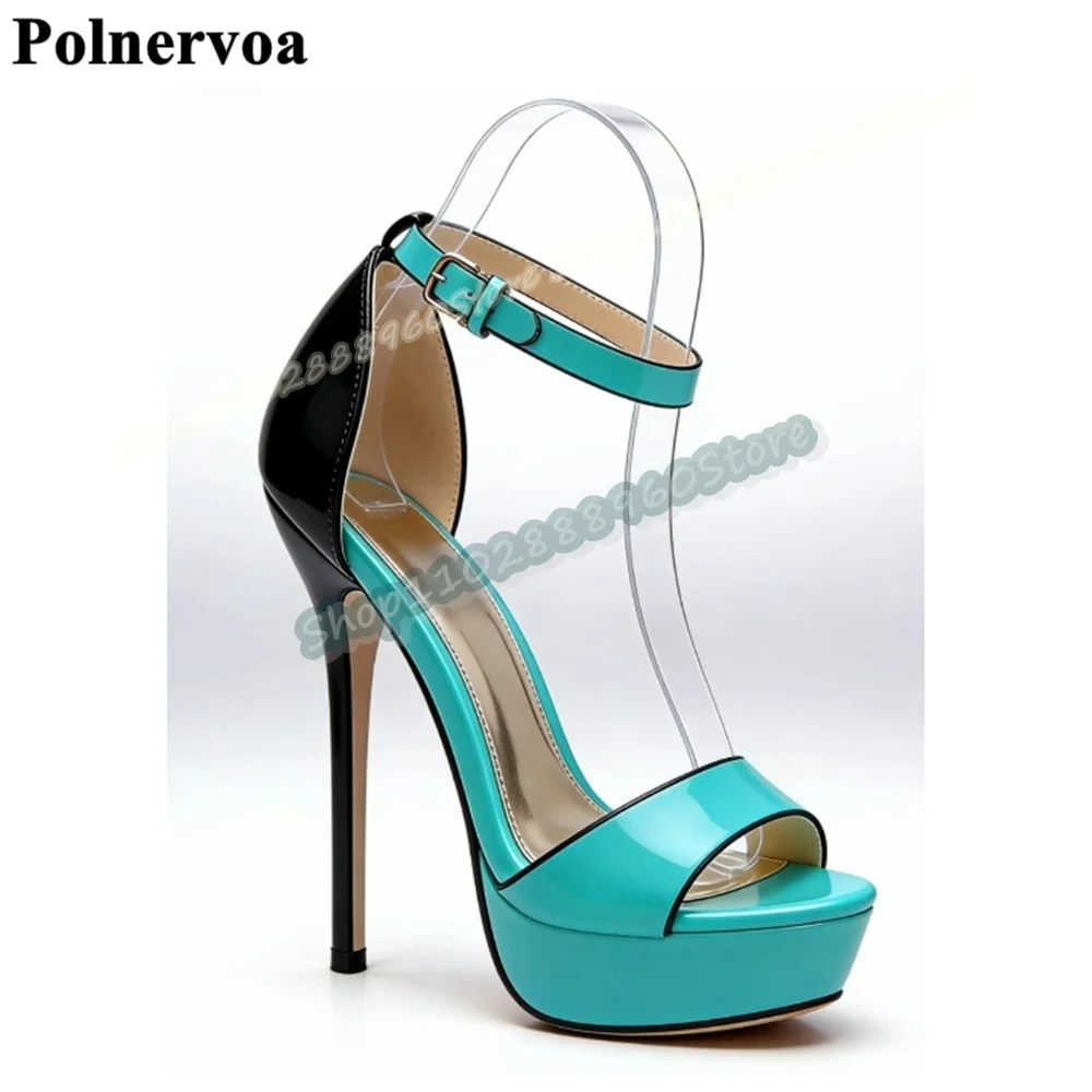 

Mixed Platform Glossy Leather Casual Sandals Thin High Heel Shoes For Women Ankle Buckle Strap Open Toe 2026 Zapatos Para Mujer