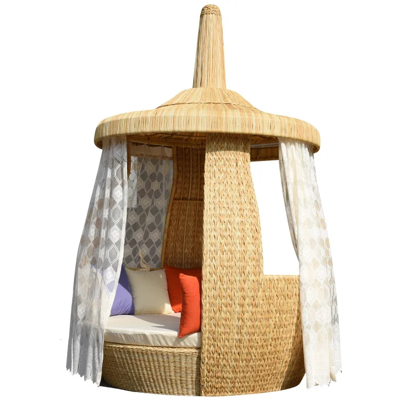 

Outdoor Rattan Bed Villa Courtyard Garden Swing Open Air Balcony Sun Protection Hanging Basket Hotel