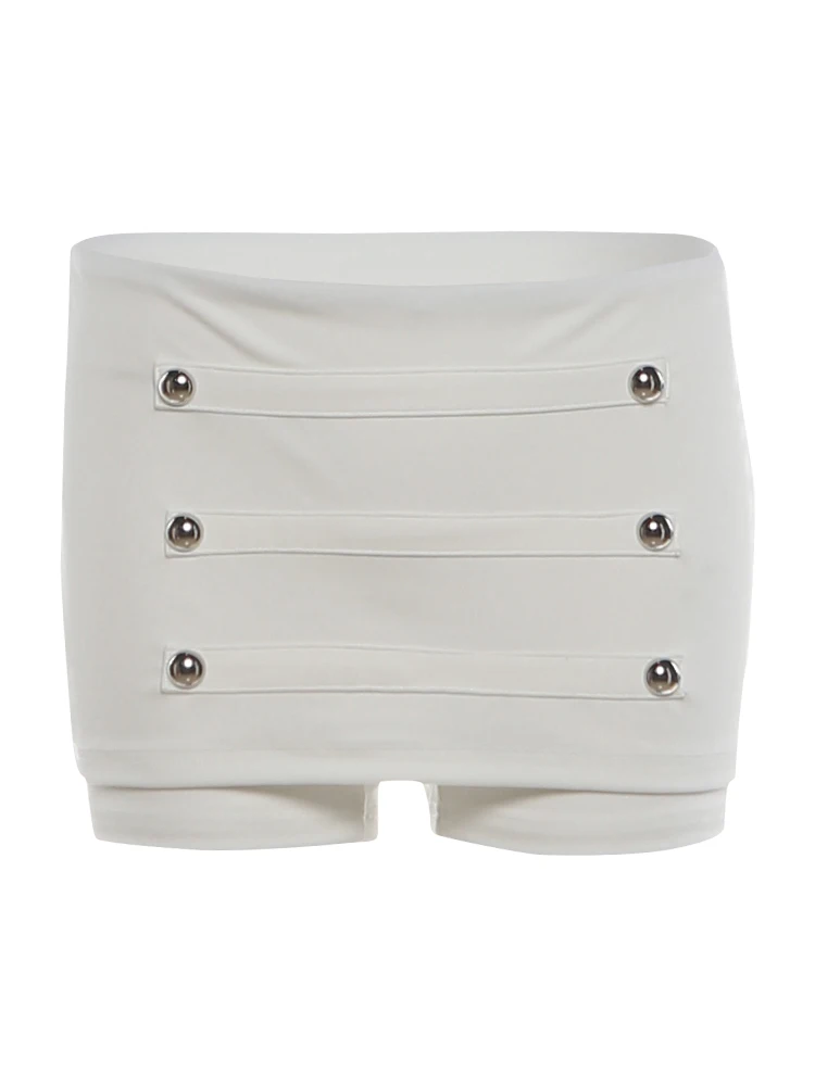 Sisterlinda Damen Hottie Short mit zweireihiger Dekoration, Falten, elastische Taille, hohe Elastizität, Hottie Midnight Fashion Streetwear – Detail 3