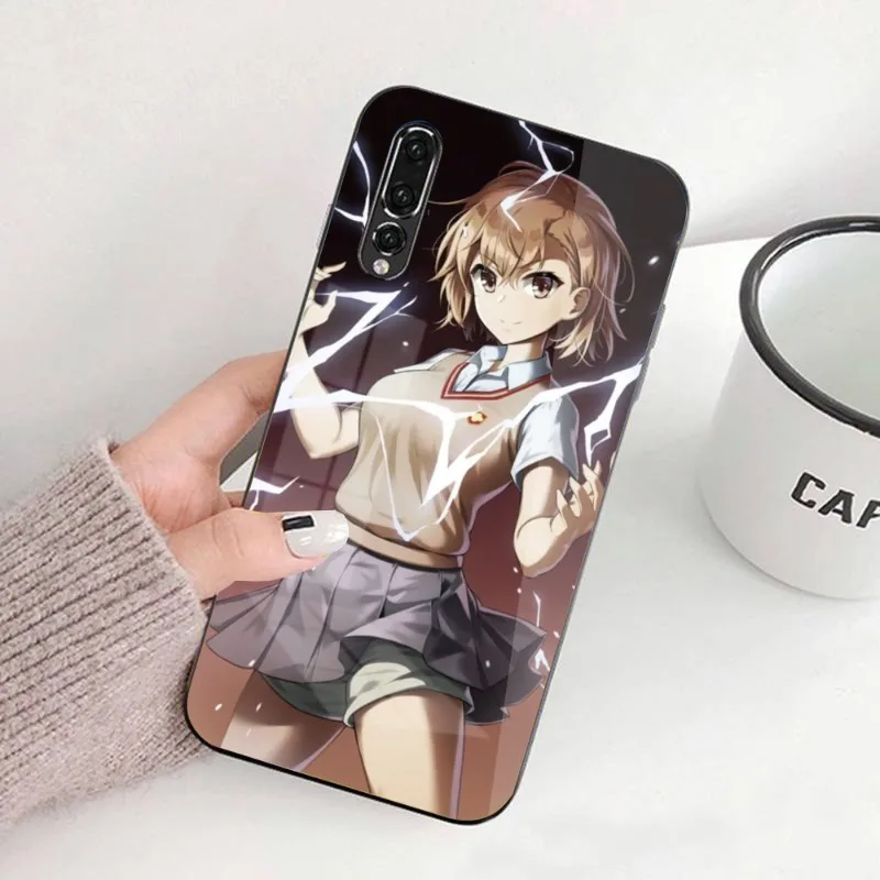 Anime Misaka Mikoto Phone Case for Huawei P50 P40 P30 P20 Pro Mate 40 30 20 Pro Nova 9 8 7 PC Glass Phone Cover Funda