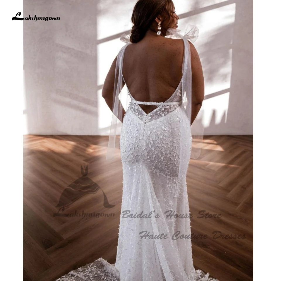 Lakshmigown Luxury Bead Lace Boho Beach Wedding Dresses Backless 2024 Vestidos Sexy Mermaid Bridal Gowns Plunging V Neck