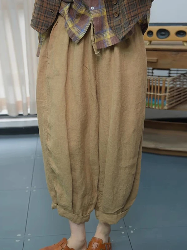 Lente Nieuwe Retro Etnische Artistieke Elastische Taille ket Pure Kleur Veelzijdige Afslanken Casual Broek vrouwen Hoge Taille Harlan Pa...