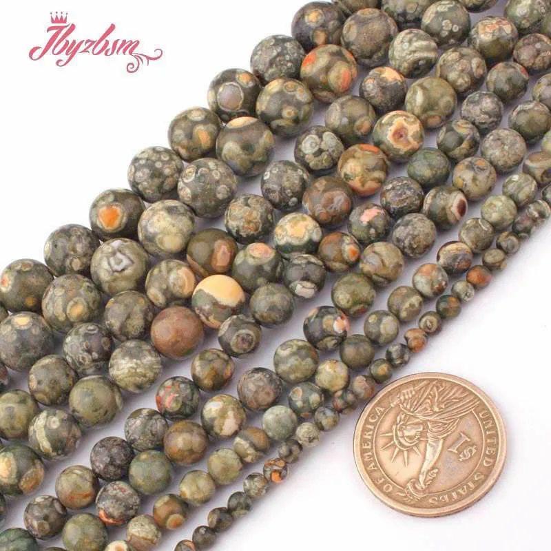 Natural Rhyolite Kambaba Jasper Green Round Beads Stone Beads For Necklace Jewelry Making Strand 15