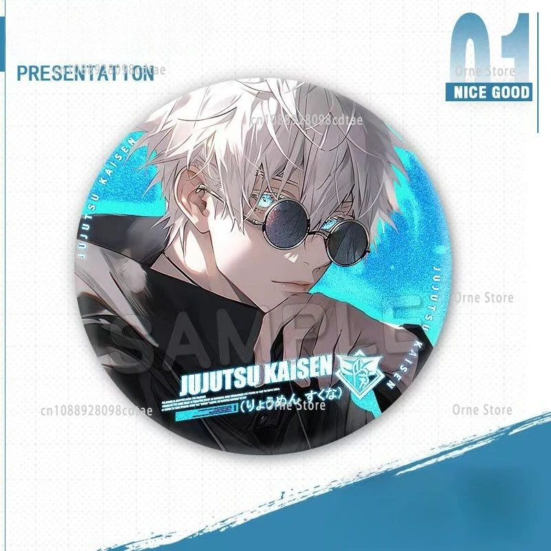 58 مللي متر أنيمي شارة Jujutsu Kaisen جولة التلبيب دبوس DIY بها بنفسك على ظهره طوق بروش الإكسسوارات هالوين هدية الكريسماس