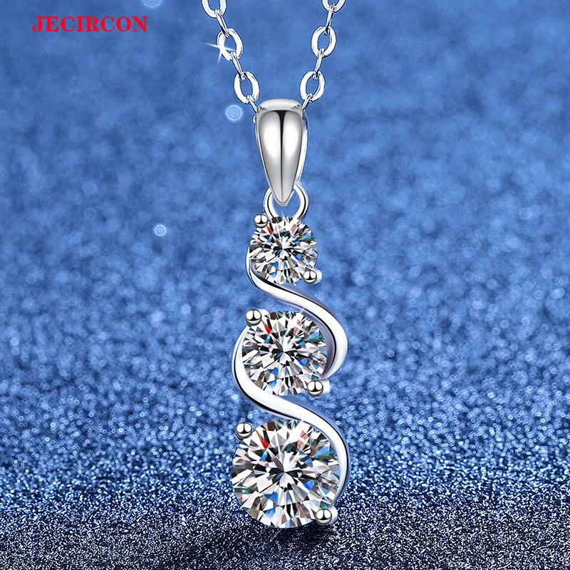 

Женское ожерелье из стерлингового серебра JECIRCON S925, классический волнистый кулон, инкрустированный муассанитом, модная креативная цепочка на ключицу