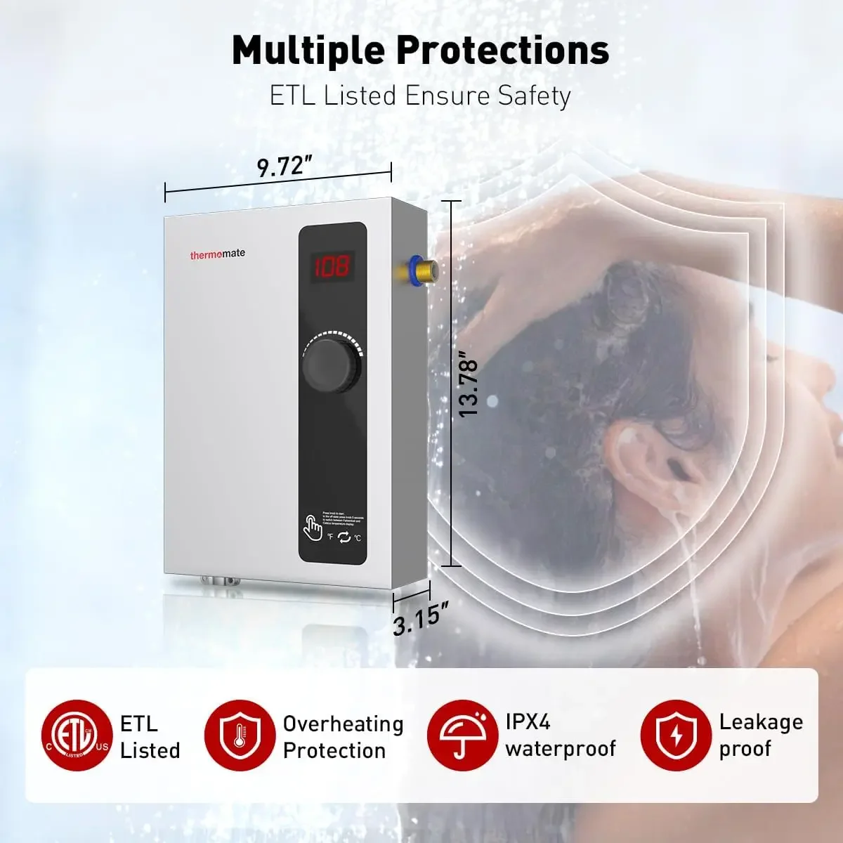 Tankless Water Heater Electric, 11kW at 240 Volt, On Demand Instant Hot Water Heater for Point of Use, Self-Modulating Save Ener