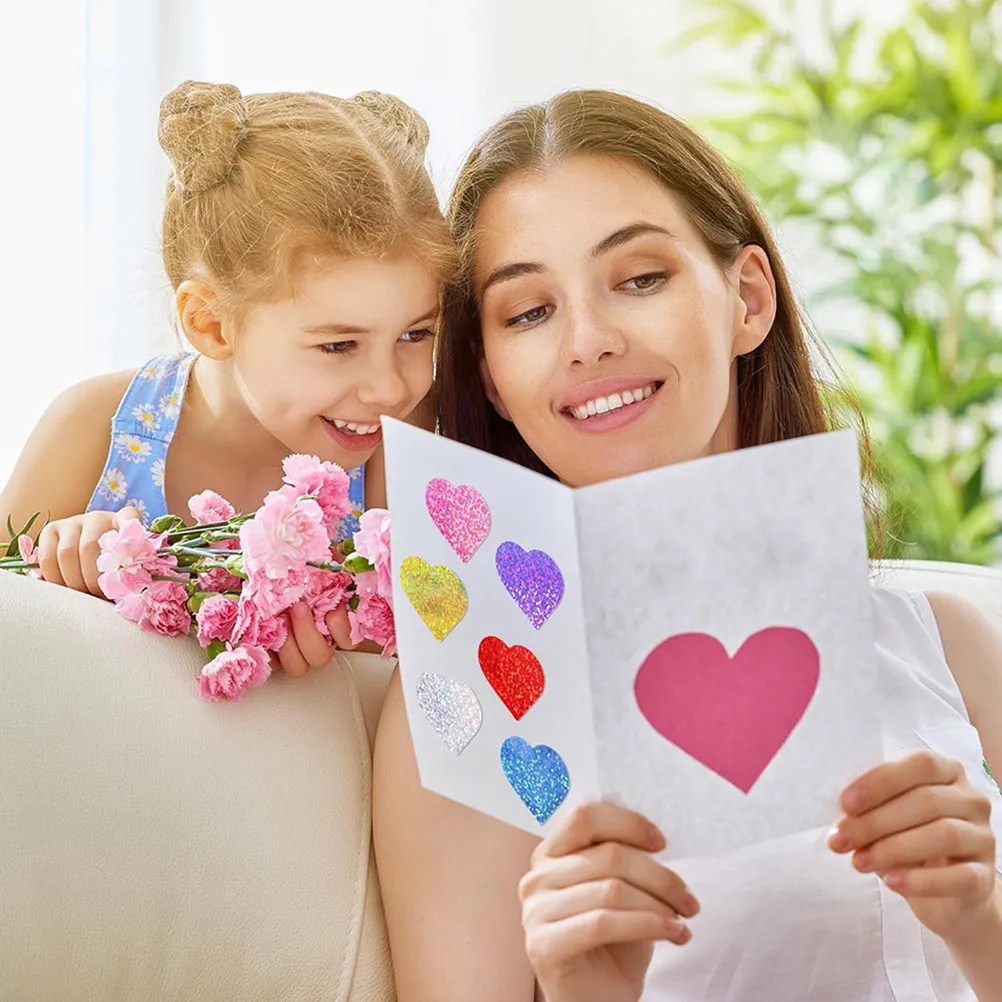 1 Roll Valentine's Day Heart Stickers Decorative Glitter Love Stickers Heart Shape Labels Present Packaging Scrapbook