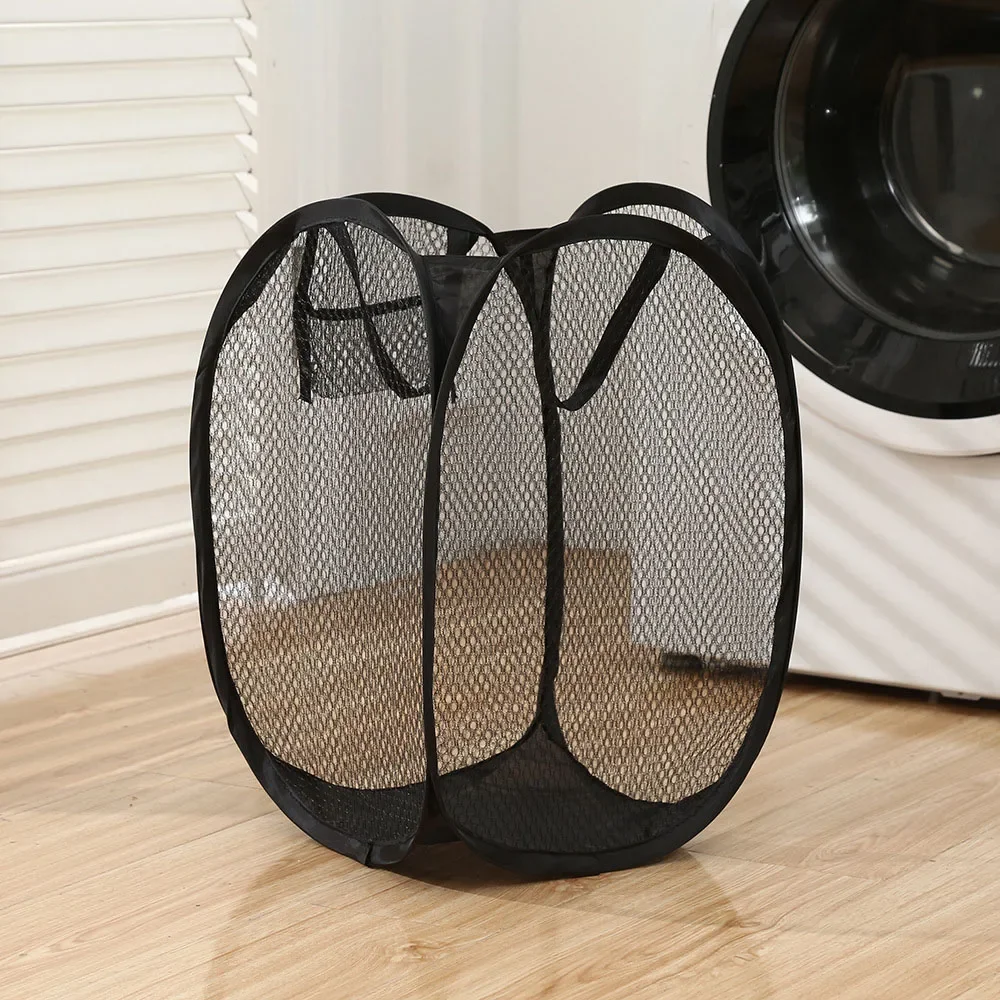 Folding Dirty Laundry Sorting Basket Washing Frame Bathroom Cloth Mesh Storage Bag Frame Bucket Laundry Organizers Storage Pouch