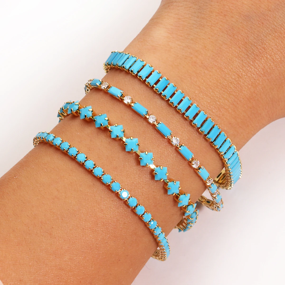 Blue Turquoise Bracelet 18K Gold Plated Waterproof Bracelet Suitable for Everyday Commuting Women Summer Bracelet