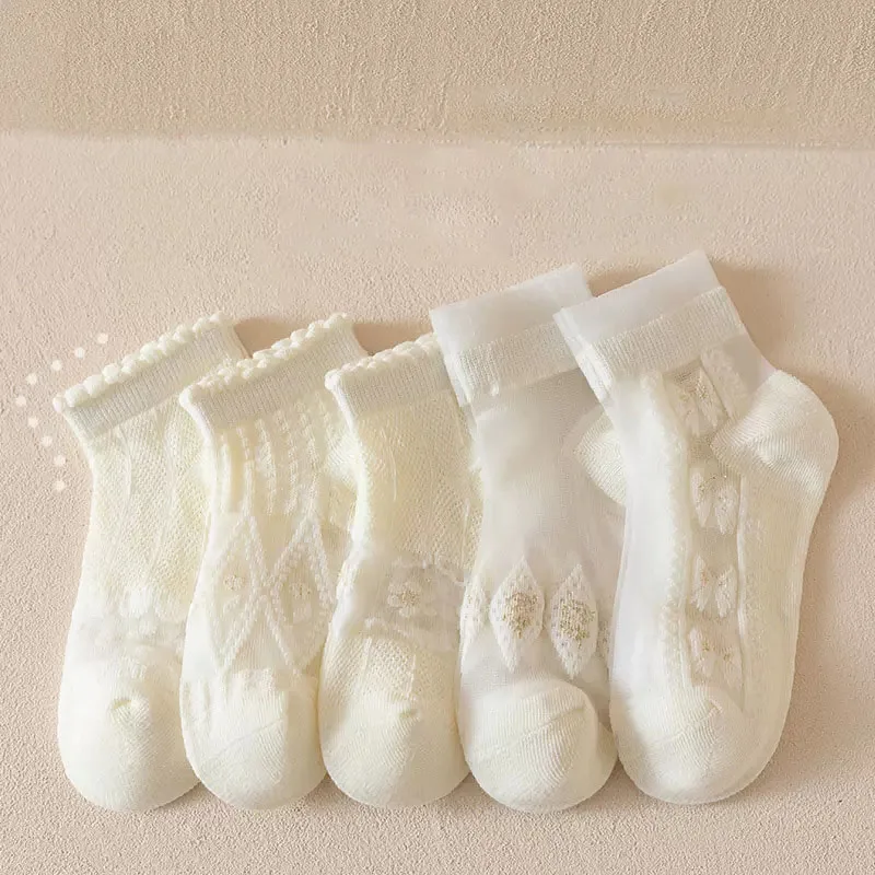 5 Pairs Summer Soft Cotton Girl Socks Breathable Children Short Ankle Socks Kids Lace Princess Mesh Ruffle Lolita Socks