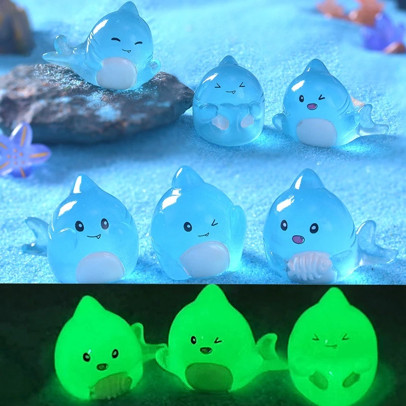 

50PCS Luminous Shark Miniatures Home Decor Glowing Elf Fairy Garden Tiny Sharks Fish Tank DIY Accessories Dollhouse Decorative