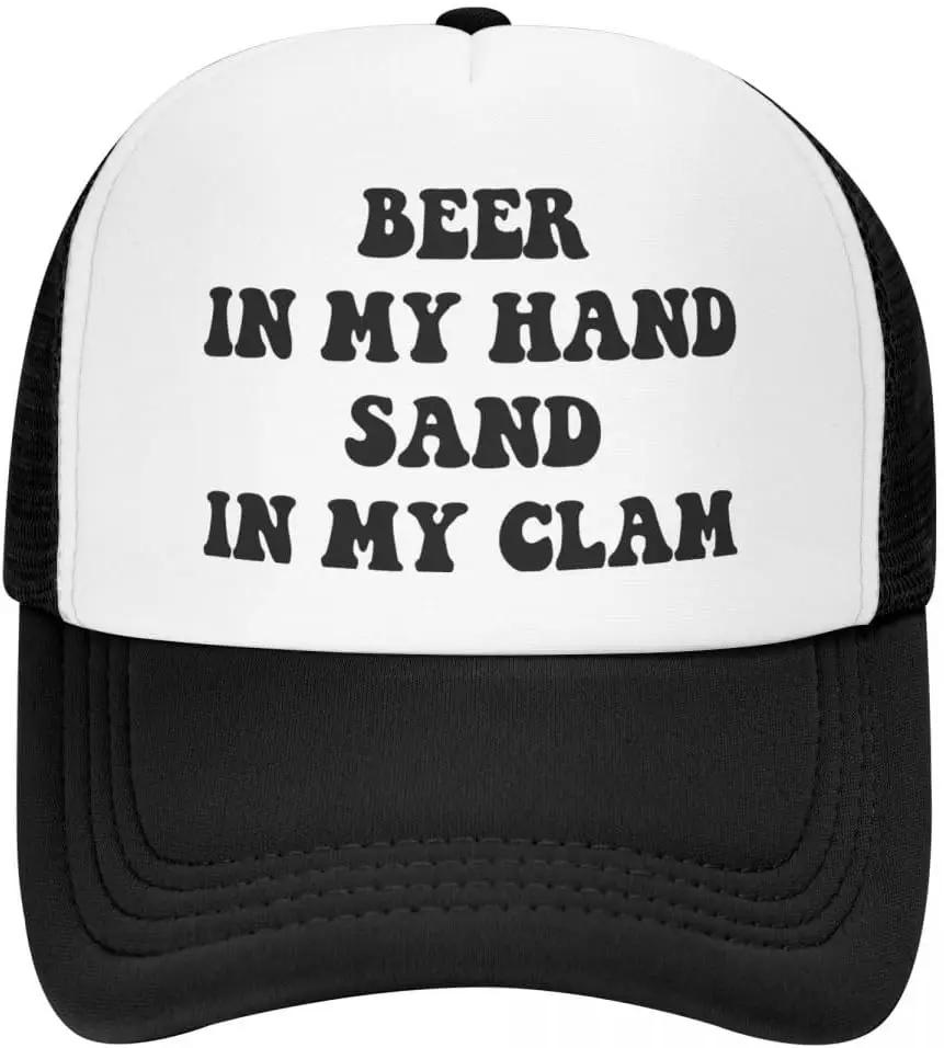 

Beer in My Hand Sand in My Clam Trucker Hat для женщин, черные мужские забавные кепки Dirty Trucker для женщин, грязный подарок