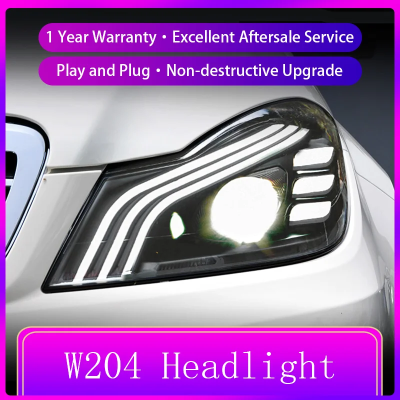 A Pair of Front Lamp For Benz Class C180 C200 W204 2011-2014 Xenon Full LED DRL Upgrade Headlight Projector Lens Auto Accessorie