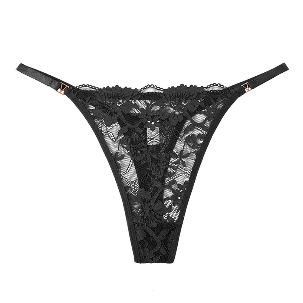 Ladies Polyester Thong with Hollow-Out Lace Detailing Solid Color Finish and Regular Fit for Spring to Winter Wear