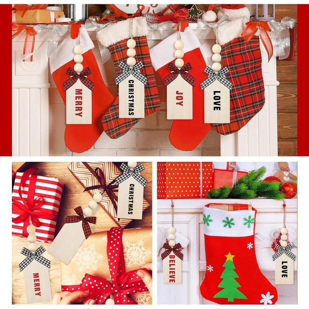 Natural Wooden Blank Christmas Tree Bow Hanging Sign DIY Unfinished Craft Ornament for Home Door Decor