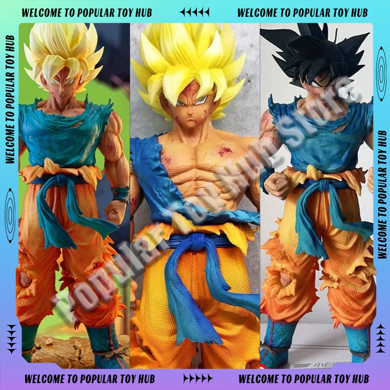 

New 28cm Dragon Ball Damage Anime Figures Son Goku Character Goku Super Saiyan Action Figure Model Statue Collection Custom Toys