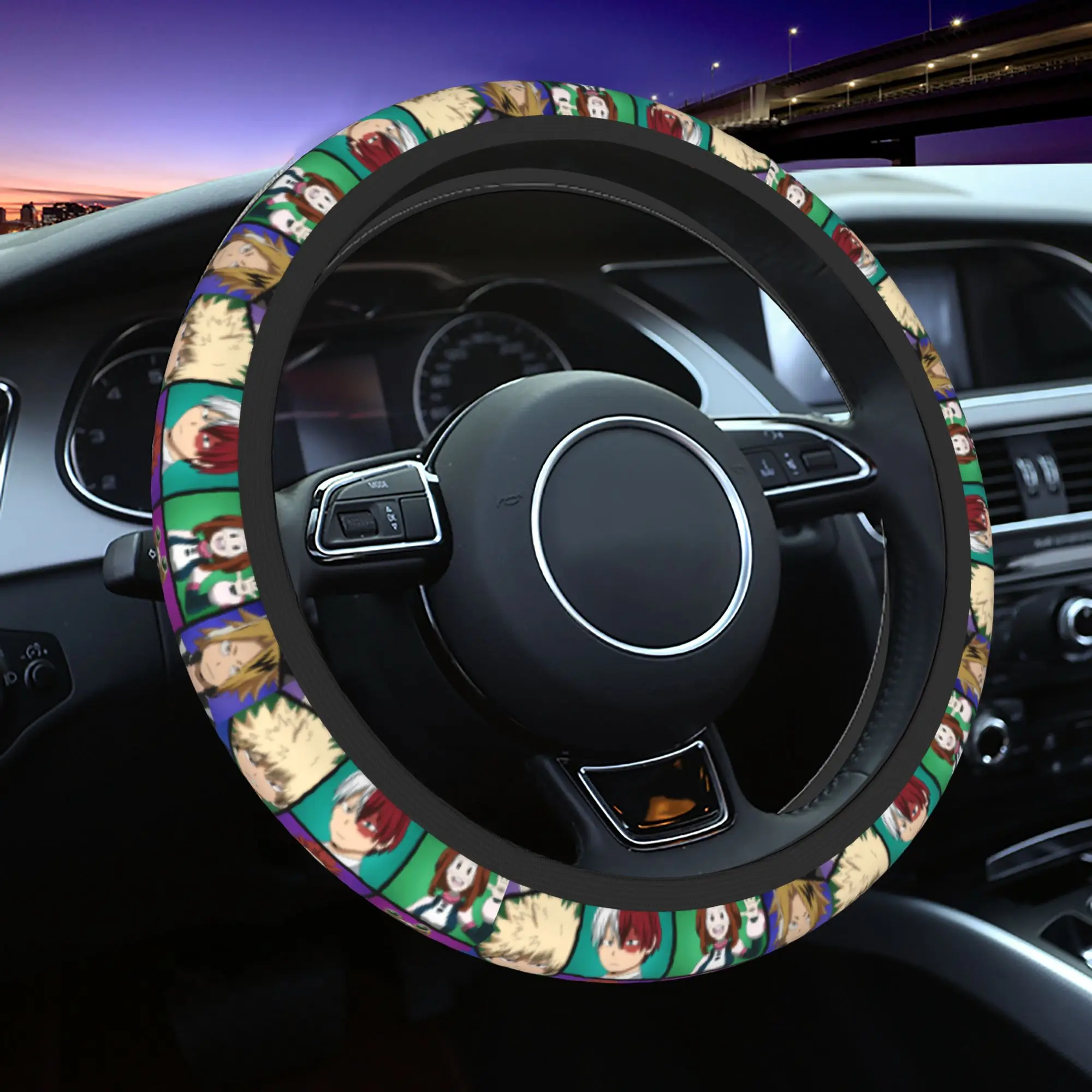 

37-38 Car Steering Wheel Cover MHA Anime Elastic Boku No Hero Academia Braid On The Steering Wheel Cover Auto Car Accessories