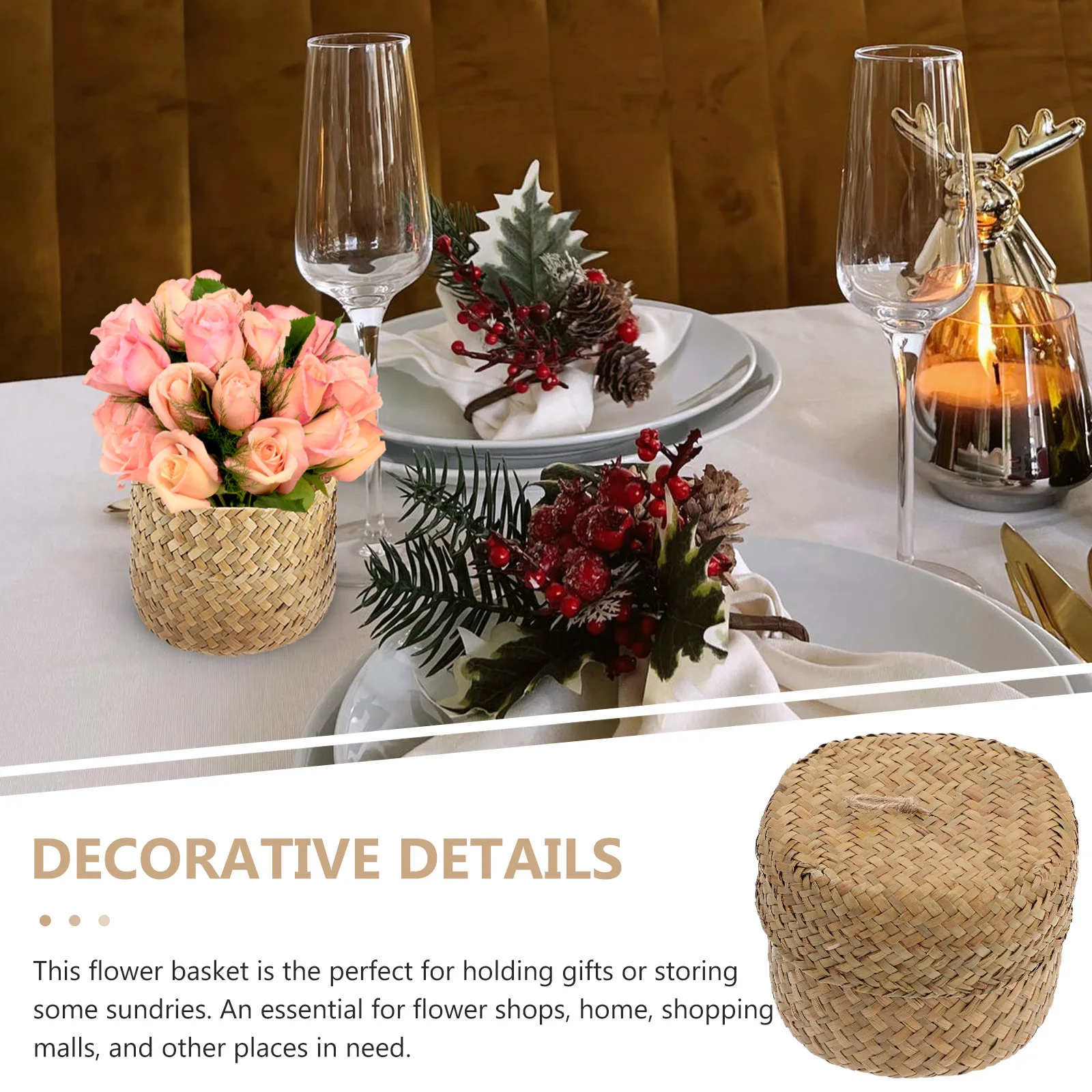 

Lightweight Mini Flower Basket Handmade Woven Storage Box Decorative Gift Packaging Container For Home Wedding Party Organizing