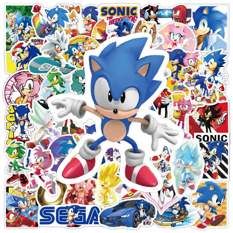 50/100 Uds pegatinas sónicas Kawaii Graffiti equipaje libro monopatín bicicleta guitarra portátil niños impermeable Stiker juguetes regalo de cumpleaños