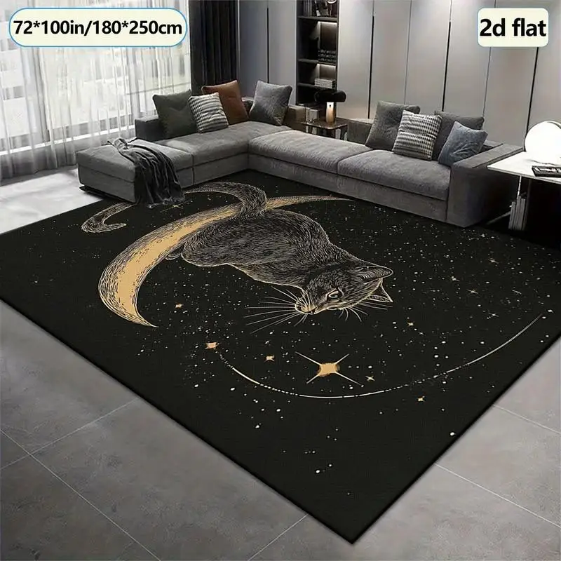 1 Piece of Vintage Celestial Line Drawing Cat Moon Star Plush Carpet, Soft and Comfortable, Suitable for All Seasons, Lightweight and Easy to Care For, Home Decor, Bedroom Decor, Living Room Decor, Entryway Decor, Autumn and Winter Room Decor