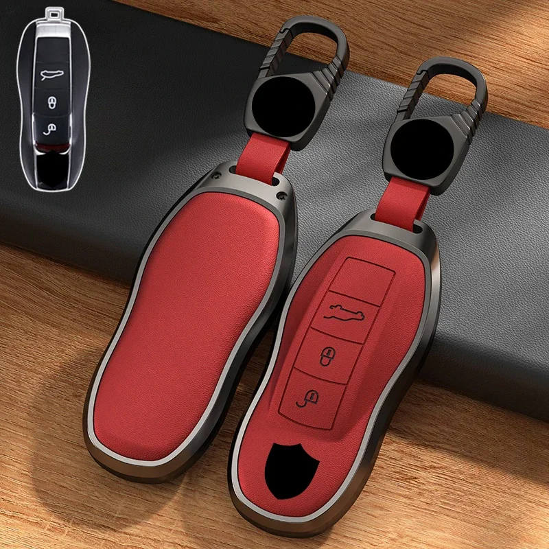 Aluminum Alloy Leather Car Remote Key Fob Case Cover Bag For Porsche Cayenne Panamera Boxster Cayman Carrera 918 Spyder Macan