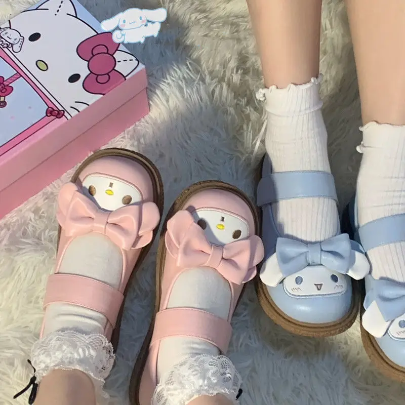 Kawaii Anime Kuromi My Melody Cinnamoroll Cute Cartoon JK Uniform Shoes Lolita Round Toe Small Leather Shoes Girl Heart Gift