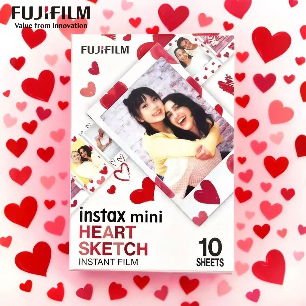 Fujifilm Instax Mini Heart Sketch Color Camera Film 10/20/30/50 Sheets For Instax Mini 12 11 9 8 7s 70 90 SP-2 LINk LiPlay EVO