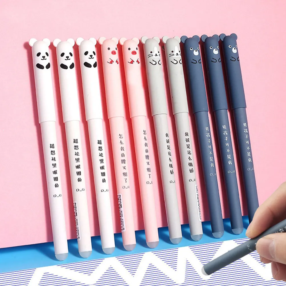 

1 set Erasable Pens 0.35mm Cartoon Bear Design Lightweight Smooth Writing Blue Black Ink Refills Kids School Supplies