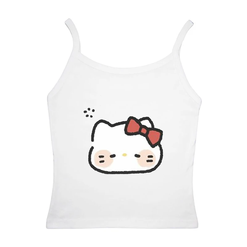 Crop Tops Sanrio Hello Kitty Cute Cartoon Printed Silm Fit T-shirt Tank Top Women's Summer Clothes Y2k Sleeveless Top