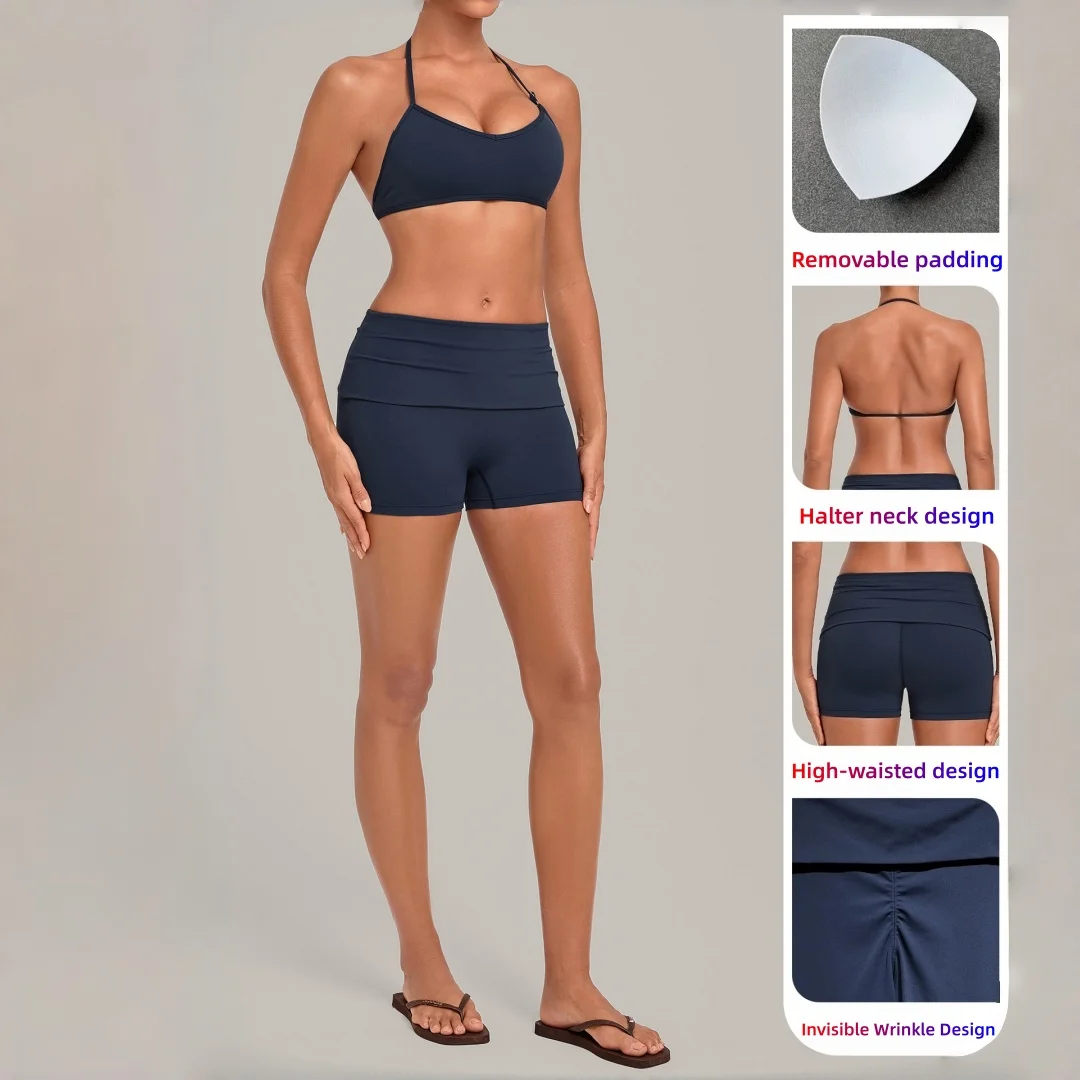 Women's Yoga Suit High Waist Hip Lift Tight-fitting Invisible Fold Sports Halter Neck Suit Fitness Running Workout Gym Yoga Set