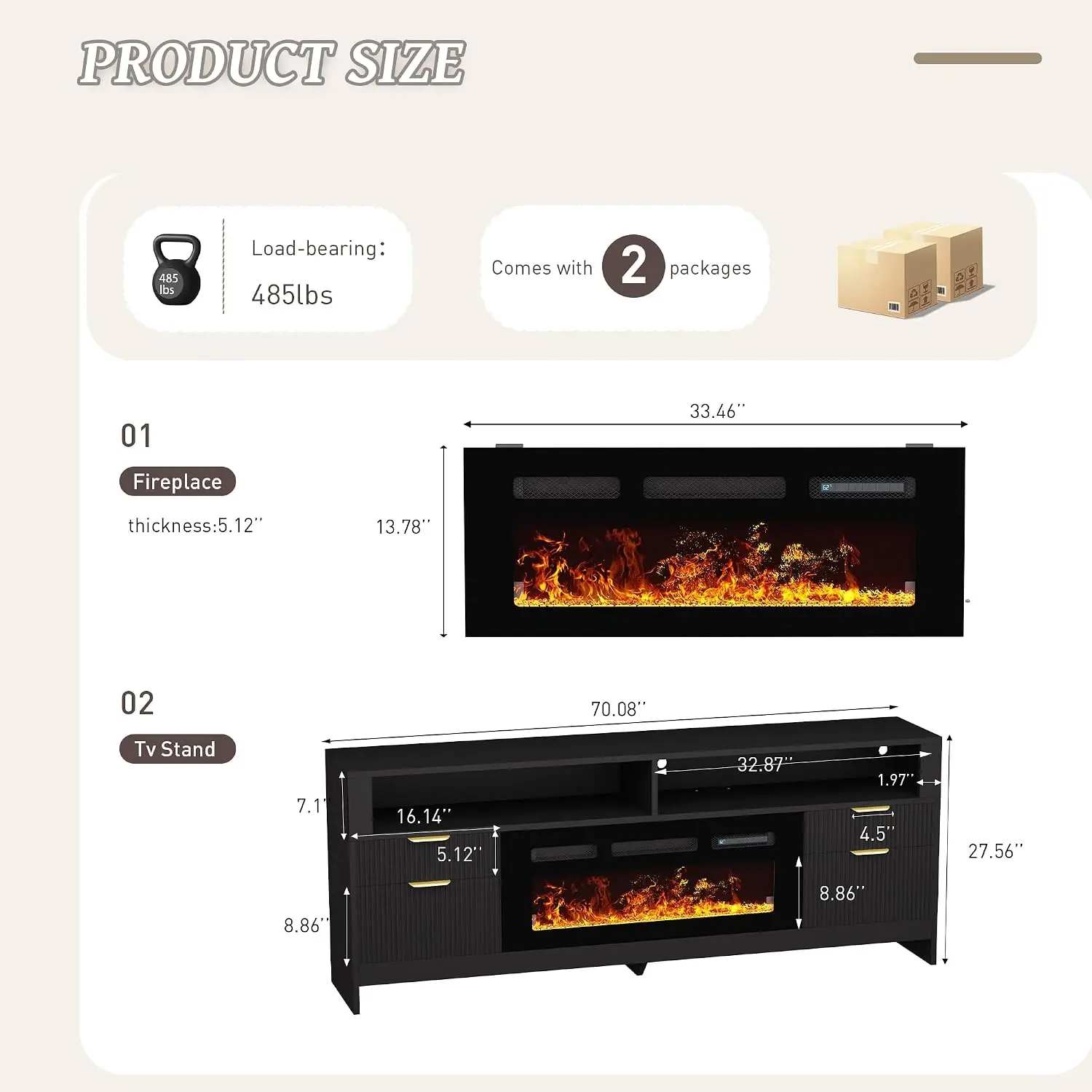 Fireplace TV Stand 36