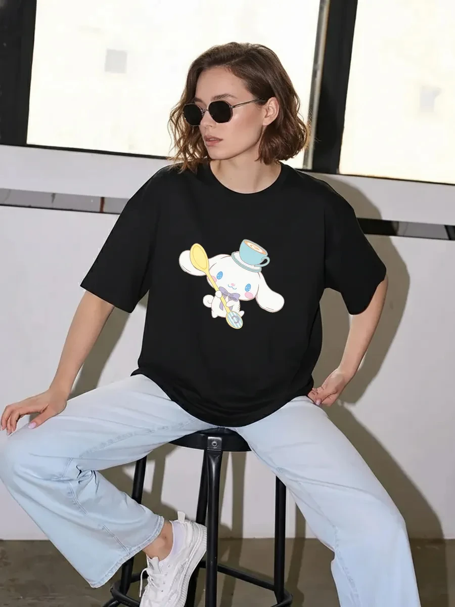 Sanrio My Melody Women Short Sleeve T Shirt Strawberry White Flower Cartoon Graphic Tee Kawaii Girls Summer Casual Oversized Top