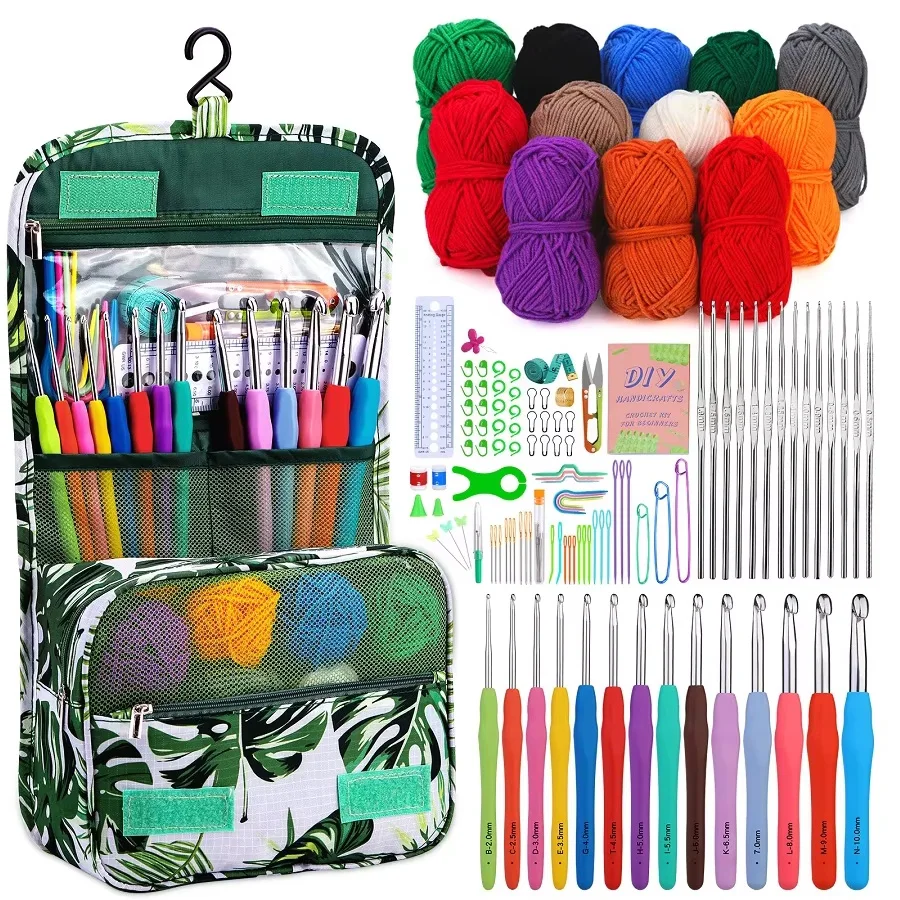 

Zxiixz 122Pcs Crochet Starter Set for Beginner Include Yarn Ergonomic Colorful Aluminum Crochet Hooks Single-Head Iron Needles