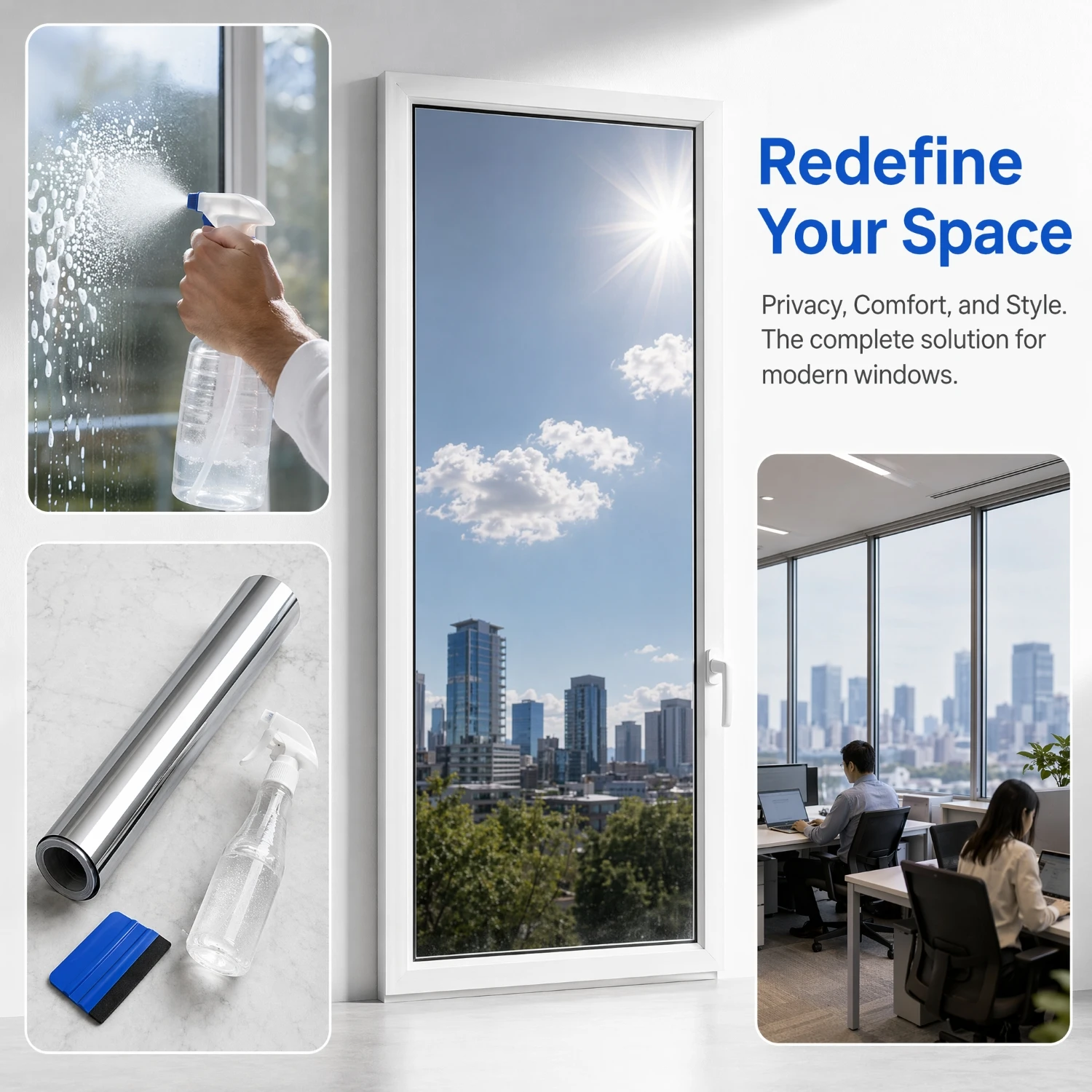 1 Roll Privacy Window Film Static Cling No Glue Translucent Heat Control UV Protection for Home Bathroom Door Kitchen Glass