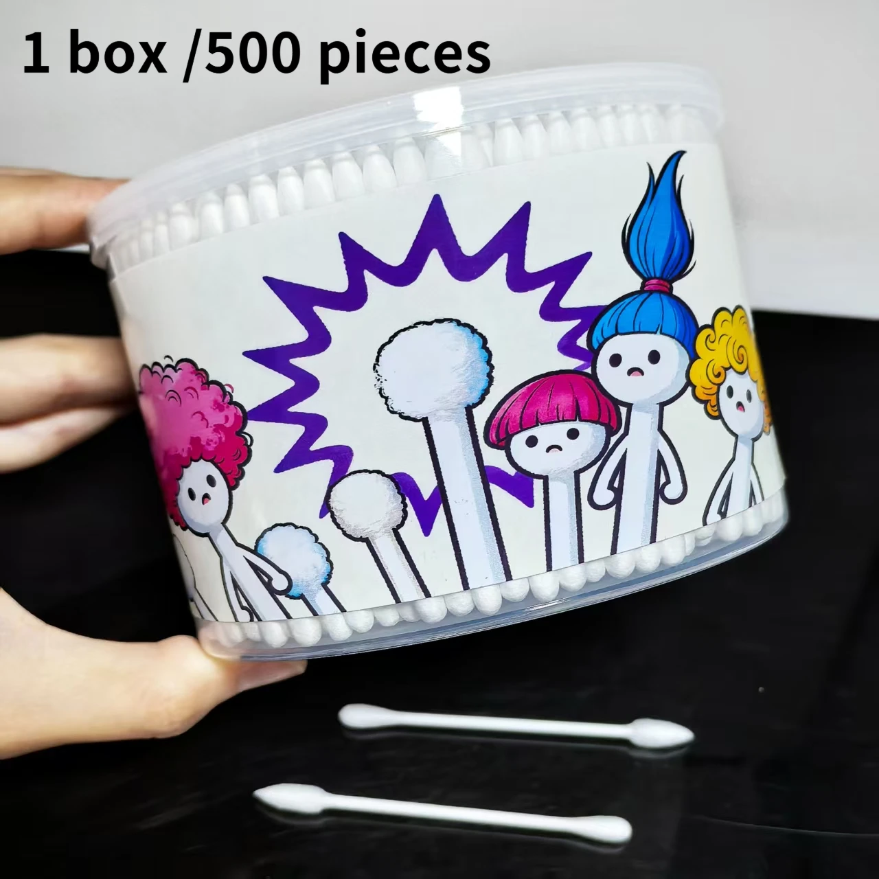 500 قطعة من مسحات القطن برأسين للبالغين في عبوات أسطوانية، رؤوس مدببة ومستديرة، مسحات قطنية هدية بنمط إبداعي #1