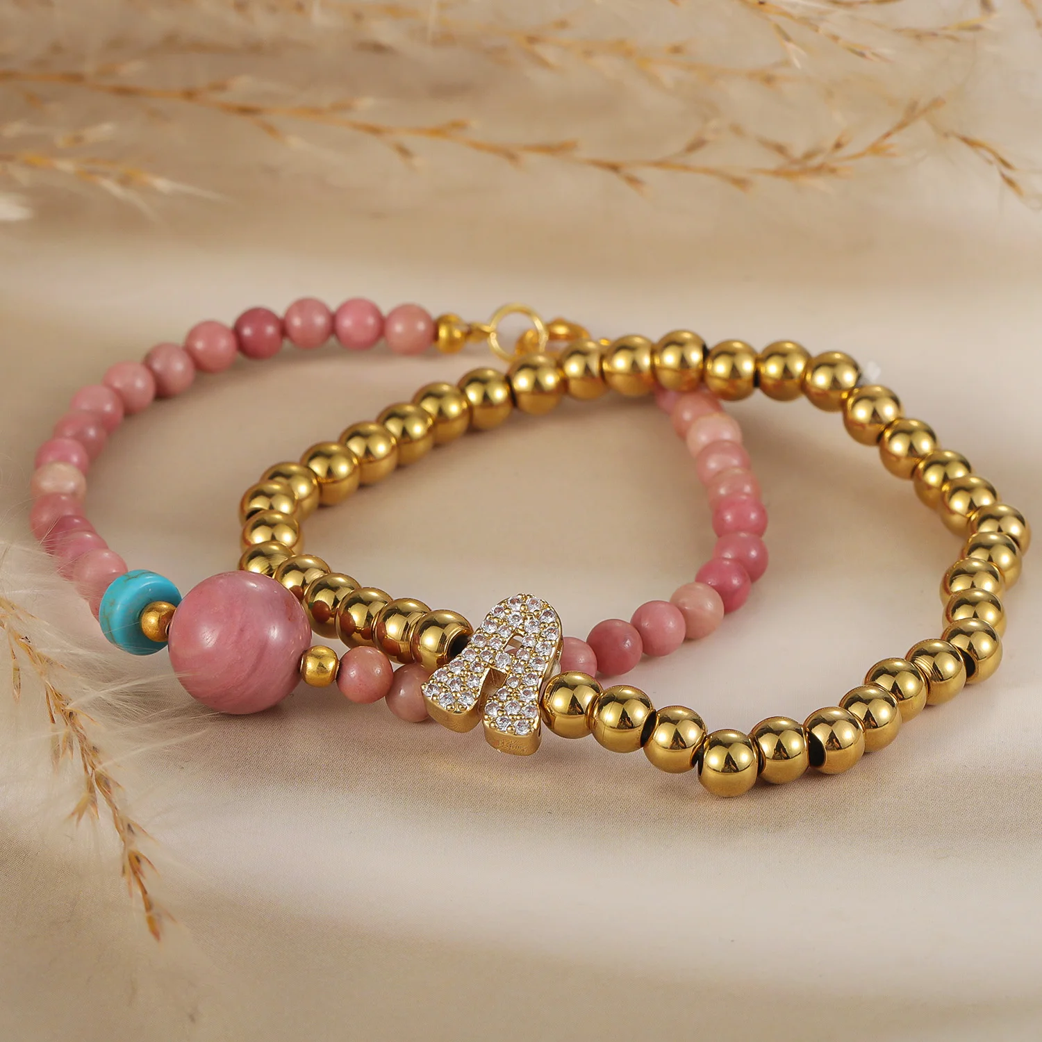 

Qitian Custom A-Z Czinitial Zircon Letter Bracelet Set 2pcs Stackable Bracelets With Personalized Letter Charm Boho Jewelry Gift