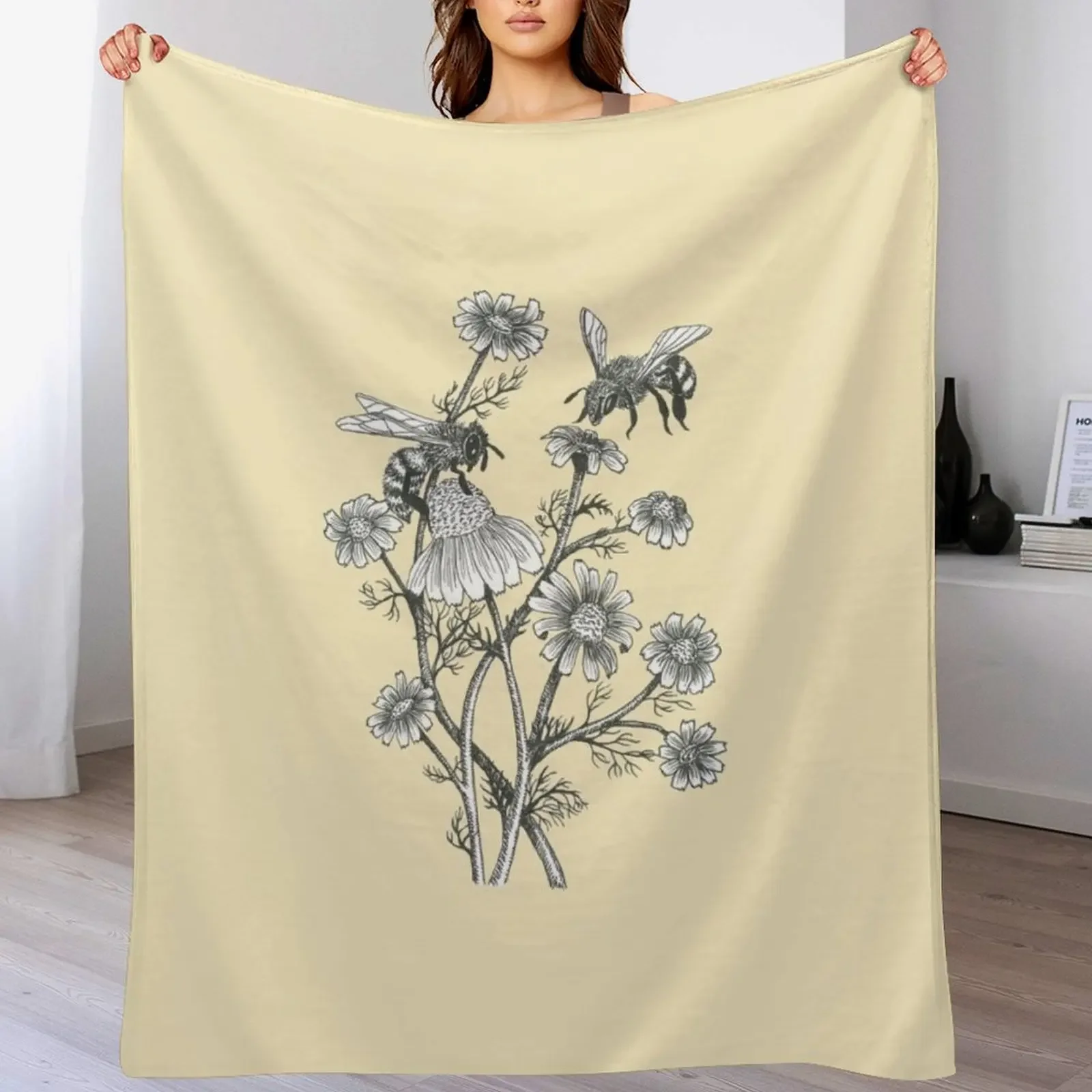 

bees and chamomile on honey background Throw Blanket Plaid on the sofa Winter beds Bed Fashionable For Baby Blankets