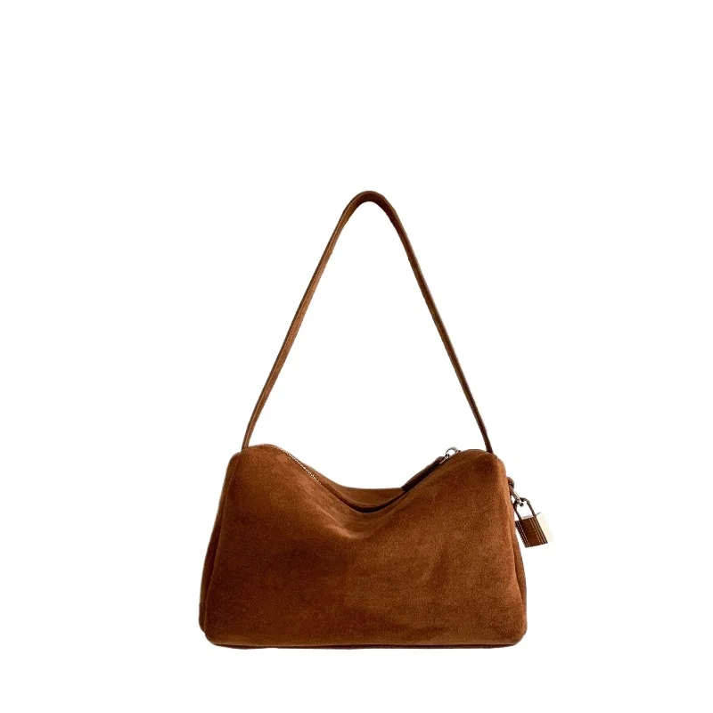 

Korean Style Pillow Bag 2025 Winter New Round Cylinder Handbag Pure Color Suede Women Purse