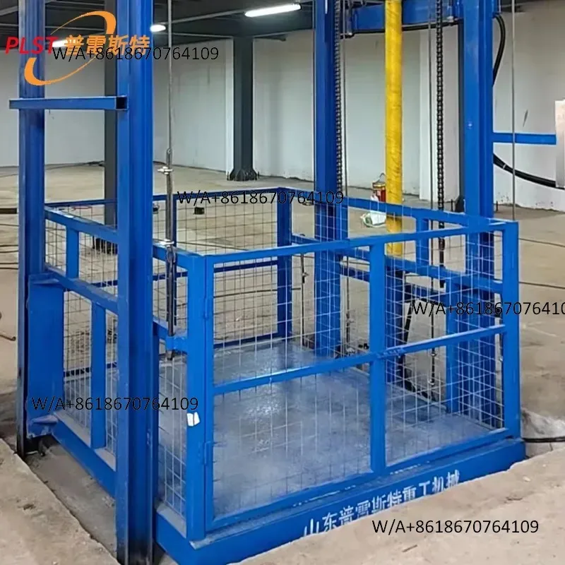 Fixed guide rail hydraulic lift freight elevator on the second floor of the factory building, 2t small simple workshop lift