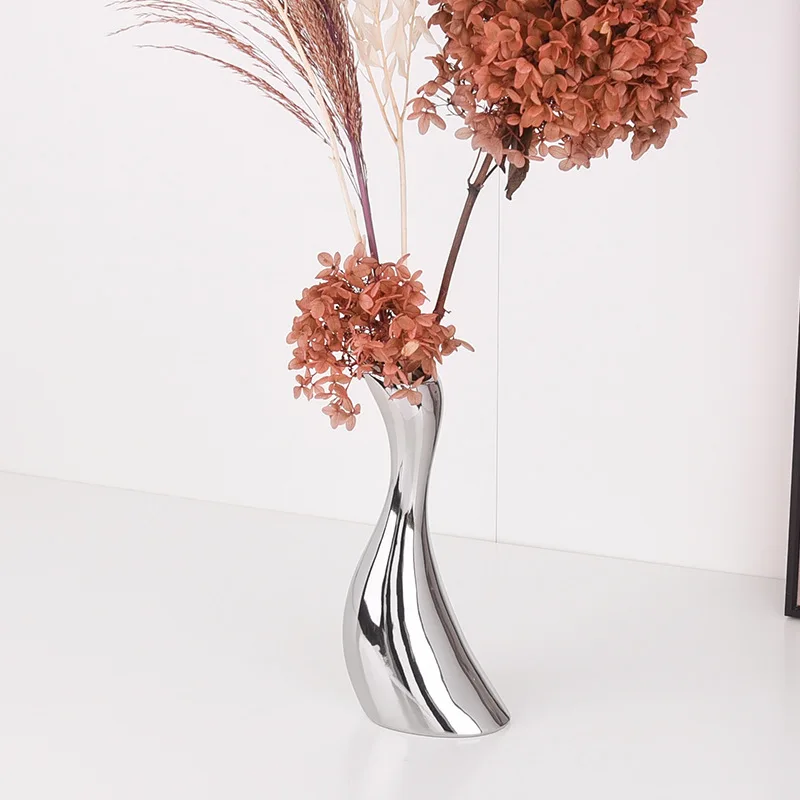 

Modern Simple Home Decoration Design Ceramics Vase Flower Arrangement Electroplated Silver Plating Room Decoration Labbubu Home