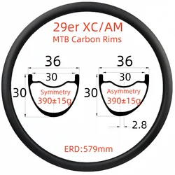 29er Carbon Rim 30mm Depth 30/33/36/38mm Wide Super Light XC MTB Carbon Rims UD Hookless/Tubeless Carbon Rims