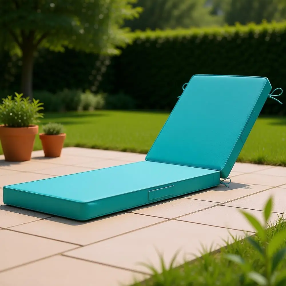 

Outdoor 3-Layer Waterproof Chaise Lounge Cushion, Removable Cover with 4 Ties, 72x21x3, Teal