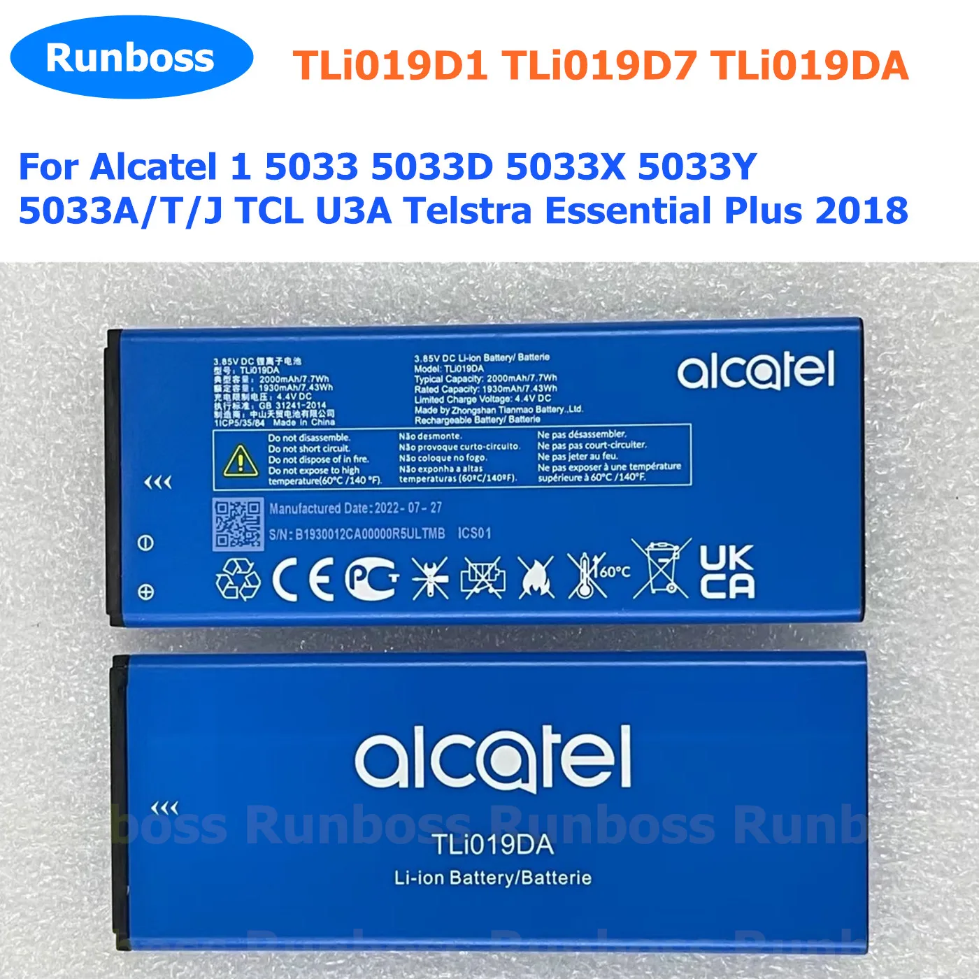 Original TLi019D1 TLi019D7 TLi019DA Battery For Alcatel 1 5033 5033D 5033X 5033Y 5033A/T/J TCL U3A Telstra Essential Plus 2018