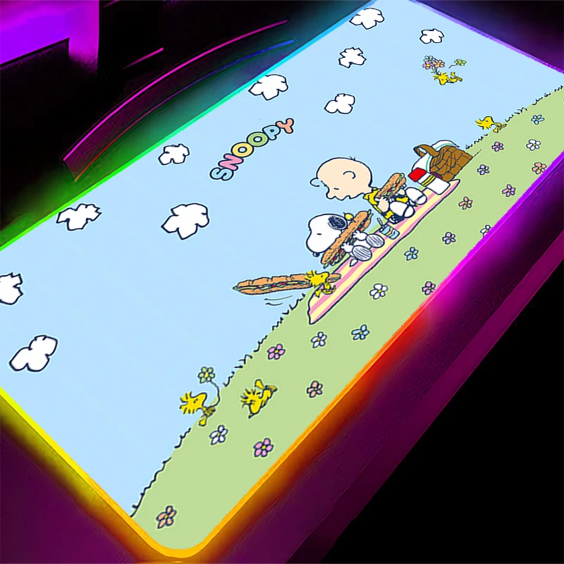 LED Mouse Pad Snoopy Gaming Backlight Accessories Office Laptop Kawaii RGB Mousepad Gamer PC Completo Computer Keyboard Desk Mat
