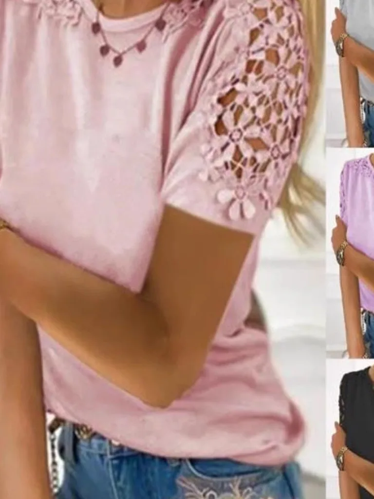 カジュアルなルーズフィット、またはラウンドネック、スプライス加工のTシャツ、女性用、夏シーズン、レギュラー丈、その他素材00%、レディースファッション