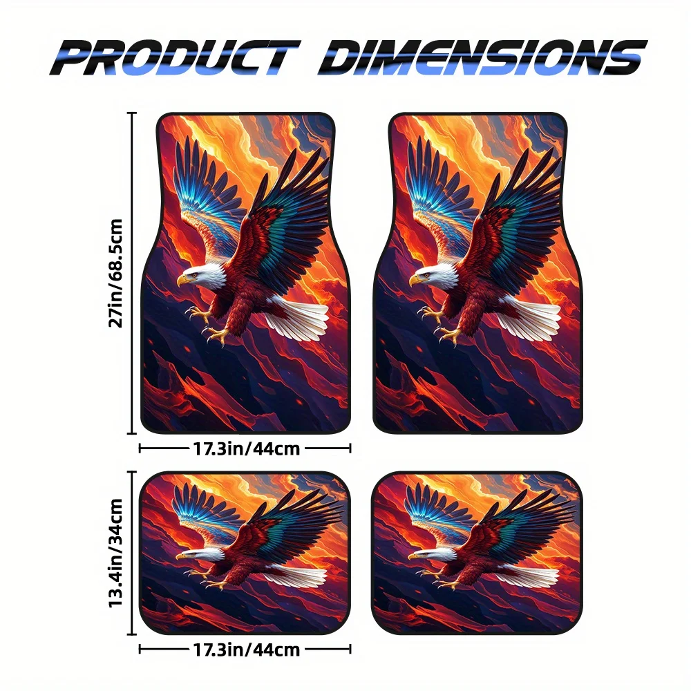 4pcs All-Weather Fit Car Floor Liners With Eagle Mosaic Design - Heavy-Duty SUV & Hatchback Floor Mats, Easy-Clean Vehicle Inter