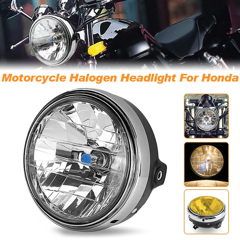 Motorcycle Round Headlight 12V Retro Front Lamp Halogen Amber For Honda CB900 CB400 CB750 CB1300 CB1100 VTR250 XJR400 ZRX400